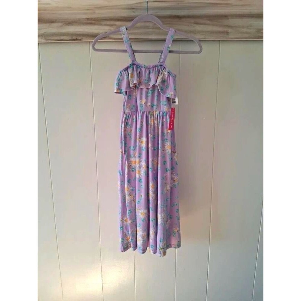 Lemon Kiss Long Dress Girls Size 10 Purple Daisy Floral Summer Ruffle Tank Top